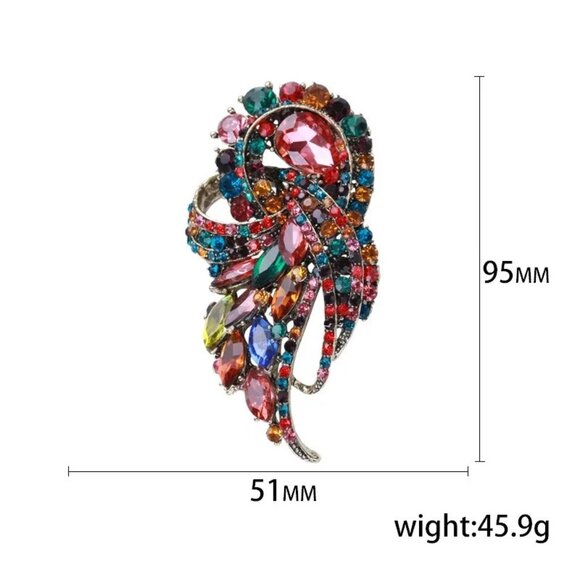 2/$24 Colorful Crystal Multicolored Feather Brooch Pin Rhinestones NWT - Picture 6 of 8